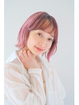 ガリカ シーム(Gallica/SEAM)&nbsp;ハイトーンピンク外ハネボブ大人ショートボブ斜めバング<原宿>