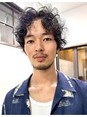 メンズパーマ/センターパート/くるくるパーマ/無造作パーマ