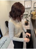 コテ巻き風パーマミディアムパーマボブピンクカラー大人可愛い