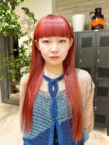 マニア(mania.) ピンクオレンジ暖色カラーハイトーンダブルカラーぱっつん前髪