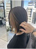 インナーカラー/外ハネ/ベージュカラー/切りっぱなしボブ