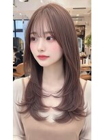 レス(Les.) ミディアムレイヤーバタフライカットハッシュカットダークグレー