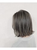 大人ハイライト×モカグレージュ×切りっぱなし外ハネボブ