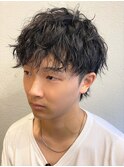 ba711アッシュブラック刈り上げコリアンスタイルツイストパーマ