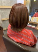 オレンジブラウン×レイヤーボブ