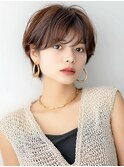 ショートボブ 前髪カット ブラウンベージュカラー 20代 艶髪