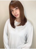 【山田】ラベージュ流しバング艶ストレートミディ