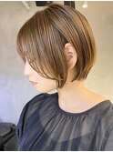 ショート ミニボブ 切りっぱなし イルミナカラー 前髪あり 調布