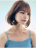 韓国風/透明感カラー/オリーブアッシュ/ぱっつん前髪/小顔カット