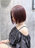 切りっぱなしボブ×ブリーチなしチェリーレッド【髪質改善】