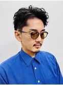 メンズパーマ__かき上げヘア__センターパート__七三アップバング