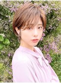 大人かわいい、耳掛け、小顔ショートボブ、ココアブラウン