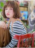 暖色系カラーフレンチガーリーくせ毛風ボブa志木20代30代40代