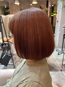 グリンプス 大濠店(Glimpse) ショートボブ　オレンジブラウン　白髪ぼかし　30代40代大濠