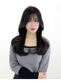 エアリーロングシースルーバング韓国レイヤーアッシュグレージュ