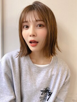ハニー 町田(HONEY) こなれミディボブ　イメチェン前髪　ミルクベージュ