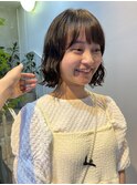 △癖毛風ボブパーマミディアムパーマチョコレートブラウン