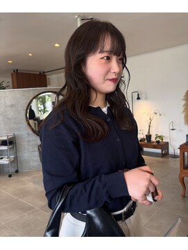 O ゆるふわウェーブセミロング透明感うるツヤチョコレートブラウン