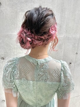 ディア(.eer) シールエクステ☆ピンク/結婚式のヘアセット/三つ編みアレンジ