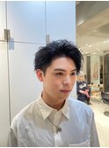 メンズツーブロックくせ毛風爽やかアップバング