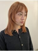 オレンジベージュケアブリーチ顔まわりレイヤー
