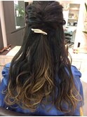 ロングアレンジ/ふわふわ編み込みハーフアップ