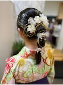 ミディアムストレート着付けヘアセット成人式