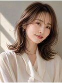 自然光に映える大人シースルーバング×上品ミディアム