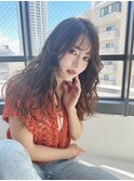シースルーバング・ナチュラルルーズパーマ・シナモンベージュ