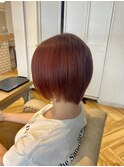 ピンクオレンジ × ショートボブ　