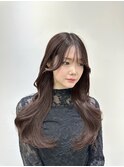 小顔レイヤーカットミニウルフデジタルパーマチェリーブラウン