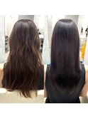 髪質改善ストレート×暗めカラー Before→After