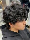 大分くせ毛風シャドウパーマメンズカットラウンドマッシュウルフ