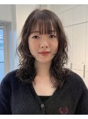 コテ巻き風パーマ/ミディアムレイヤー/韓国巻き風/顔周り0501