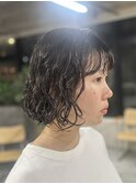 アプリコットオレンジ/くびれヘア/ウェーブショート［新潟］