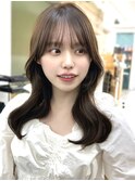 20代30代40代◎前髪パーマ韓国風巻きくすみベージュお団子ヘア