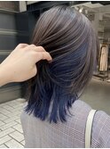 △ブリーチなしインナーカラーブルーウルフカット暗髪カラー