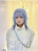 パールブルー／トリプルカラー／ショートウルフ／シャギーヘア