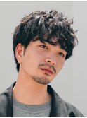 横浜西口シャドウパーマメンズマッシュセンターパート緩め強め
