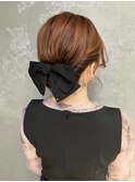 シニヨンアップスタイルヘアセットパーティーヘアセットリボン