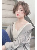 小顔セミウェットウェーブピンクベージュハイライトカラー