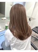韓国風顔周りレイヤーカットミルクティーベージュブラウンカラー