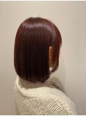 髪質改善カラー うる艶重めボブ 切りっぱなしボブ 艶感カラー