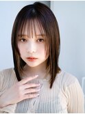 鎖骨ミディアムボブフェイスレイヤー切りっぱなしボブ大人女子