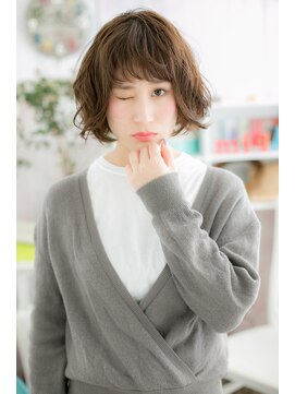 ミック ヘアアンドメイク アップ 駒込店(miq Hair&Make up) 耳かけも◎くせ毛風前髪カール大人ガーリーミニボブc1