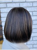 20代30代ハイライト×ベージュ×ボブ