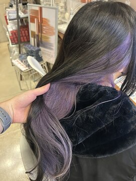 アチーブ ヘア デザイン(achieve hair design) 大人可愛いラベンダーインナーカラー黒髪暗髪ロングヘア20代30代