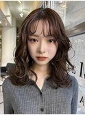 +小顔ミディアムパーマミディアム/デジタルパーマボブパーマ前髪