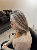 ハイライトカラーミディアムヘア暗めカラーデザインカラー