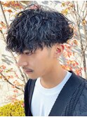 ツイストスパイラルパーマツーブロックメンズマッシュパーマ